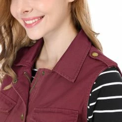 Allegra K Women Functional Pockets Drawstring Waist Cargo Vest