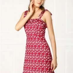 Allegra K Polka Dot Sleeveless Ruffle Tie Mini Dress Women