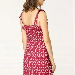 Allegra K Polka Dot Sleeveless Ruffle Tie Mini Dress Women