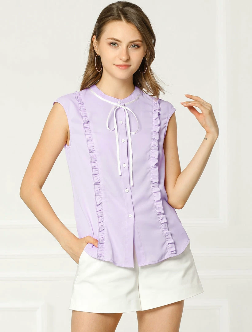 Allegra K Tie Neck Sleeveless Ruffle Button Down Chiffon Shirt Clothing 11 Allegra K Tie Neck Sleeveless Ruffle Button Down Chiffon Shirt Clothing