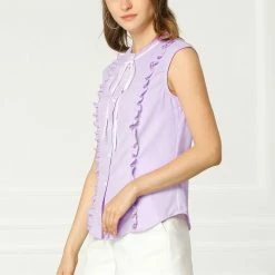 Allegra K Tie Neck Sleeveless Ruffle Button Down Chiffon Shirt Clothing 55 Allegra K Tie Neck Sleeveless Ruffle Button Down Chiffon Shirt Clothing