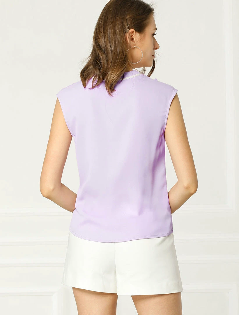 Allegra K Tie Neck Sleeveless Ruffle Button Down Chiffon Shirt Clothing 14 Allegra K Tie Neck Sleeveless Ruffle Button Down Chiffon Shirt Clothing
