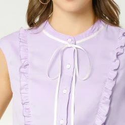 Allegra K Tie Neck Sleeveless Ruffle Button Down Chiffon Shirt Clothing 57 Allegra K Tie Neck Sleeveless Ruffle Button Down Chiffon Shirt Clothing