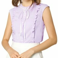 Allegra K Tie Neck Sleeveless Ruffle Button Down Chiffon Shirt Clothing 52 Allegra K Tie Neck Sleeveless Ruffle Button Down Chiffon Shirt Clothing