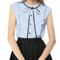 Allegra K Tie Neck Sleeveless Ruffle Button Down Chiffon Shirt Clothing 47 Allegra K Tie Neck Sleeveless Ruffle Button Down Chiffon Shirt Clothing