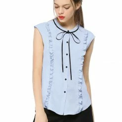 Allegra K Tie Neck Sleeveless Ruffle Button Down Chiffon Shirt Clothing 48 Allegra K Tie Neck Sleeveless Ruffle Button Down Chiffon Shirt Clothing