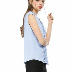 Allegra K Tie Neck Sleeveless Ruffle Button Down Chiffon Shirt Clothing 49 Allegra K Tie Neck Sleeveless Ruffle Button Down Chiffon Shirt Clothing
