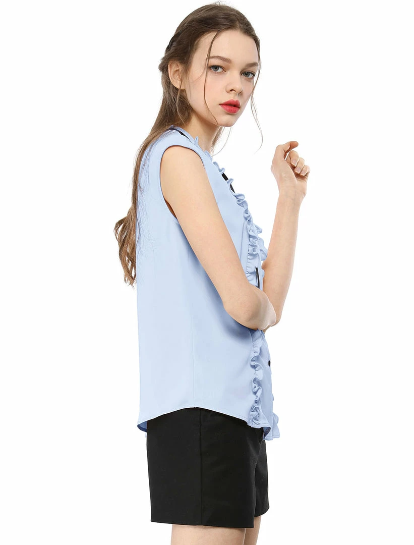 Allegra K Tie Neck Sleeveless Ruffle Button Down Chiffon Shirt Clothing 7 Allegra K Tie Neck Sleeveless Ruffle Button Down Chiffon Shirt Clothing