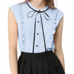 Allegra K Tie Neck Sleeveless Ruffle Button Down Chiffon Shirt Clothing