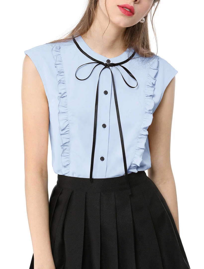 Allegra K Tie Neck Sleeveless Ruffle Button Down Chiffon Shirt Clothing 4 Allegra K Tie Neck Sleeveless Ruffle Button Down Chiffon Shirt Clothing