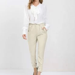 Allegra K Women's Work Office Pants High Waisted Button Flap Pocket Zipper Long Trousers