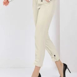 Allegra K Women's Work Office Pants High Waisted Button Flap Pocket Zipper Long Trousers