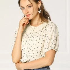 Allegra K Women's Floral Embroidery Blouse Peter Pan Collar Button Down Shirt 65 Allegra K Women's Floral Embroidery Blouse Peter Pan Collar Button Down Shirt