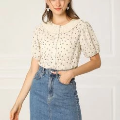 Allegra K Women's Floral Embroidery Blouse Peter Pan Collar Button Down Shirt 66 Allegra K Women's Floral Embroidery Blouse Peter Pan Collar Button Down Shirt