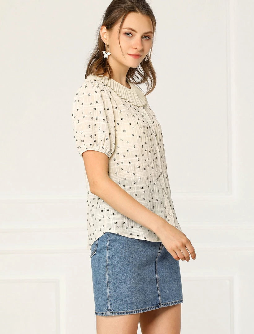 Allegra K Women's Floral Embroidery Blouse Peter Pan Collar Button Down Shirt 31 Allegra K Women's Floral Embroidery Blouse Peter Pan Collar Button Down Shirt