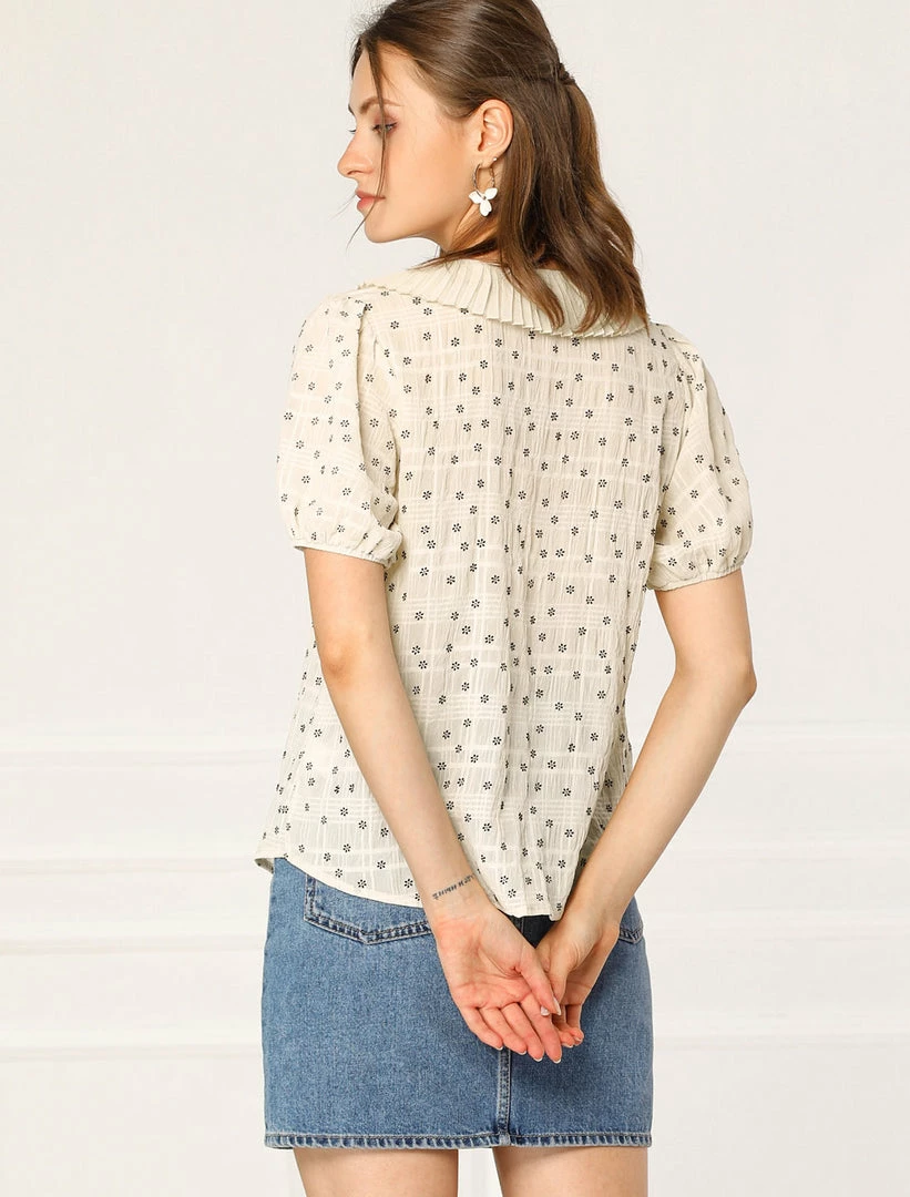 Allegra K Women's Floral Embroidery Blouse Peter Pan Collar Button Down Shirt 32 Allegra K Women's Floral Embroidery Blouse Peter Pan Collar Button Down Shirt