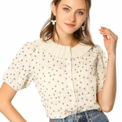 Allegra K Women's Floral Embroidery Blouse Peter Pan Collar Button Down Shirt 64 Allegra K Women's Floral Embroidery Blouse Peter Pan Collar Button Down Shirt