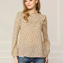 Allegra K Women's Ruffle Trim Polka Dots Blouse Long Sleeve Back Bow Tie Cute Top Shirt 63 Allegra K Women's Ruffle Trim Polka Dots Blouse Long Sleeve Back Bow Tie Cute Top Shirt