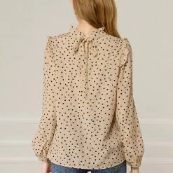 Allegra K Women's Ruffle Trim Polka Dots Blouse Long Sleeve Back Bow Tie Cute Top Shirt 66 Allegra K Women's Ruffle Trim Polka Dots Blouse Long Sleeve Back Bow Tie Cute Top Shirt