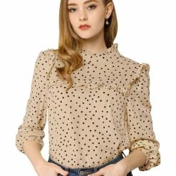 Allegra K Women's Ruffle Trim Polka Dots Blouse Long Sleeve Back Bow Tie Cute Top Shirt 62 Allegra K Women's Ruffle Trim Polka Dots Blouse Long Sleeve Back Bow Tie Cute Top Shirt
