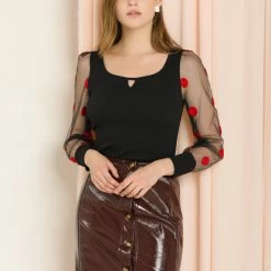 Allegra K Women's Puff Sleeve Sheer Elegant Polka Dots Blouse Top 11 Allegra K Women's Puff Sleeve Sheer Elegant Polka Dots Blouse Top