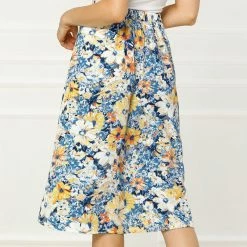 Allegra K Women's Floral Print High Waist Slit A-Line Skirt