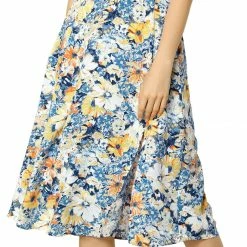 Allegra K Women's Floral Print High Waist Slit A-Line Skirt