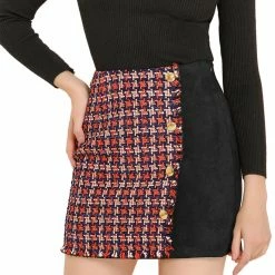 Allegra K Women's Glittery Tweed Faux Suede Casual Short Plaid Mini Skirt