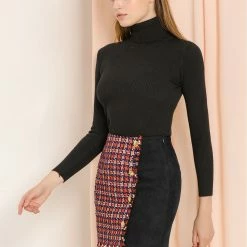 Allegra K Women's Glittery Tweed Faux Suede Casual Short Plaid Mini Skirt