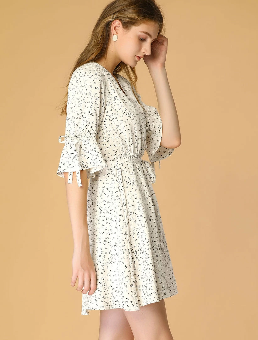 Allegra K Women's V Neck Tie Waist A-line Floral Dress 13 Allegra K Women's V Neck Tie Waist A-line Floral Dress