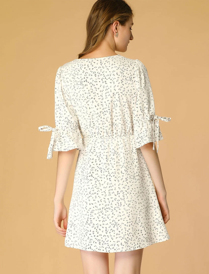 Allegra K Women's V Neck Tie Waist A-line Floral Dress 14 Allegra K Women's V Neck Tie Waist A-line Floral Dress