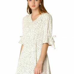 Allegra K Women's V Neck Tie Waist A-line Floral Dress 22 Allegra K Women's V Neck Tie Waist A-line Floral Dress