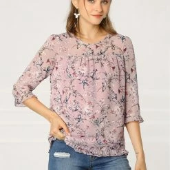 Allegra K Women's Casual Ruffle 3/4 Sleeve Floral Print Chiffon Blouse 68 Allegra K Women's Casual Ruffle 3/4 Sleeve Floral Print Chiffon Blouse
