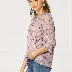 Allegra K Women's Casual Ruffle 3/4 Sleeve Floral Print Chiffon Blouse 70 Allegra K Women's Casual Ruffle 3/4 Sleeve Floral Print Chiffon Blouse