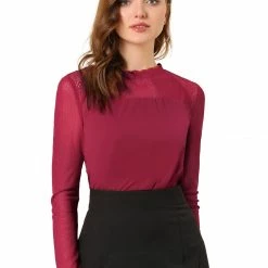 Allegra K Lace Floral Panel Crew Neck Long Sleeves Peasant Blouse Women