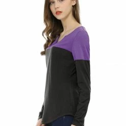 Allegra K Split V-neck Long Sleeves Color Block T-Shirt 81 Allegra K Split V-neck Long Sleeves Color Block T-Shirt