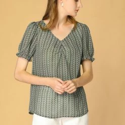 Allegra K Women's Chiffon Short Sleeve Tops Blouses Ruffle Dog Printed Tee Shirts