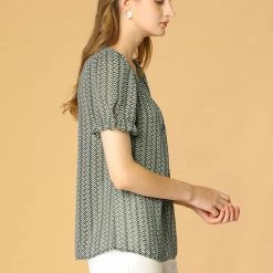 Allegra K Women's Chiffon Short Sleeve Tops Blouses Ruffle Dog Printed Tee Shirts