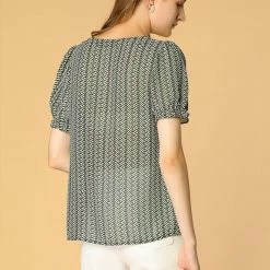 Allegra K Women's Chiffon Short Sleeve Tops Blouses Ruffle Dog Printed Tee Shirts