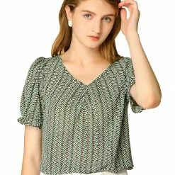Allegra K Women's Chiffon Short Sleeve Tops Blouses Ruffle Dog Printed Tee Shirts