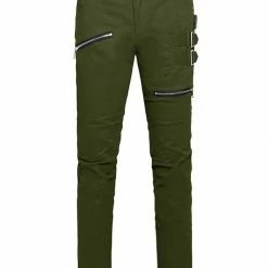 Allegra K HZ150306 Men Casual Slim Fit Pockets Patch Buckle Zipper Gothic Punk Rock Pants