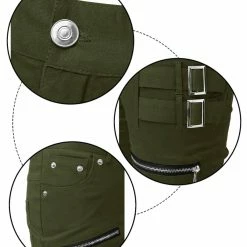 Allegra K HZ150306 Men Casual Slim Fit Pockets Patch Buckle Zipper Gothic Punk Rock Pants