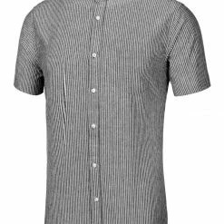 Allegra K HZ160507 Men Stripe Collarless Short Sleeves Button Up Shirt With Pocket 42 Allegra K HZ160507 Men Stripe Collarless Short Sleeves Button Up Shirt With Pocket