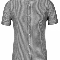 Allegra K HZ160507 Men Stripe Collarless Short Sleeves Button Up Shirt With Pocket 41 Allegra K HZ160507 Men Stripe Collarless Short Sleeves Button Up Shirt With Pocket