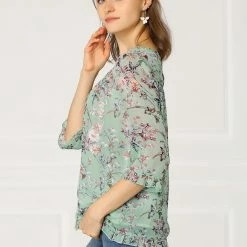 Allegra K Women's Casual Ruffle 3/4 Sleeve Floral Print Chiffon Blouse 64 Allegra K Women's Casual Ruffle 3/4 Sleeve Floral Print Chiffon Blouse