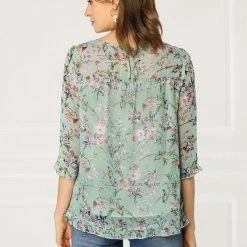 Allegra K Women's Casual Ruffle 3/4 Sleeve Floral Print Chiffon Blouse 65 Allegra K Women's Casual Ruffle 3/4 Sleeve Floral Print Chiffon Blouse