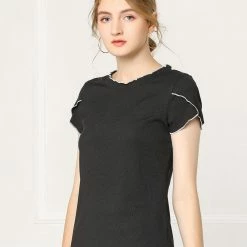 Allegra K Women's Elegant Tops Contrast Color Round Neck Cap Sleeve Solid Casual Shirt 33 Allegra K Women's Elegant Tops Contrast Color Round Neck Cap Sleeve Solid Casual Shirt