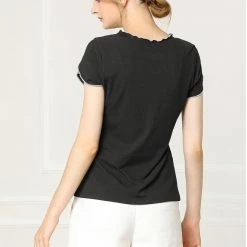 Allegra K Women's Elegant Tops Contrast Color Round Neck Cap Sleeve Solid Casual Shirt 36 Allegra K Women's Elegant Tops Contrast Color Round Neck Cap Sleeve Solid Casual Shirt