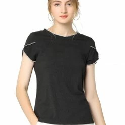 Allegra K Women's Elegant Tops Contrast Color Round Neck Cap Sleeve Solid Casual Shirt 32 Allegra K Women's Elegant Tops Contrast Color Round Neck Cap Sleeve Solid Casual Shirt