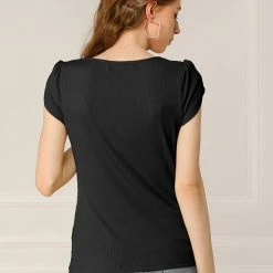 Allegra K Women's Scoop Neck Short Tulip Sleeves Ribbed Blouse Top 26 Allegra K Women's Scoop Neck Short Tulip Sleeves Ribbed Blouse Top